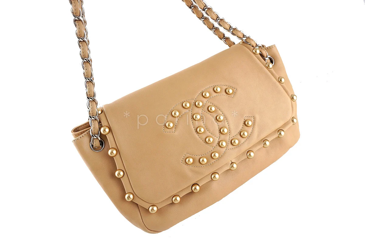 Chanel Beige Rare Pearl Obsession Jumbo Classic Accordion Flap Bag - Image 2