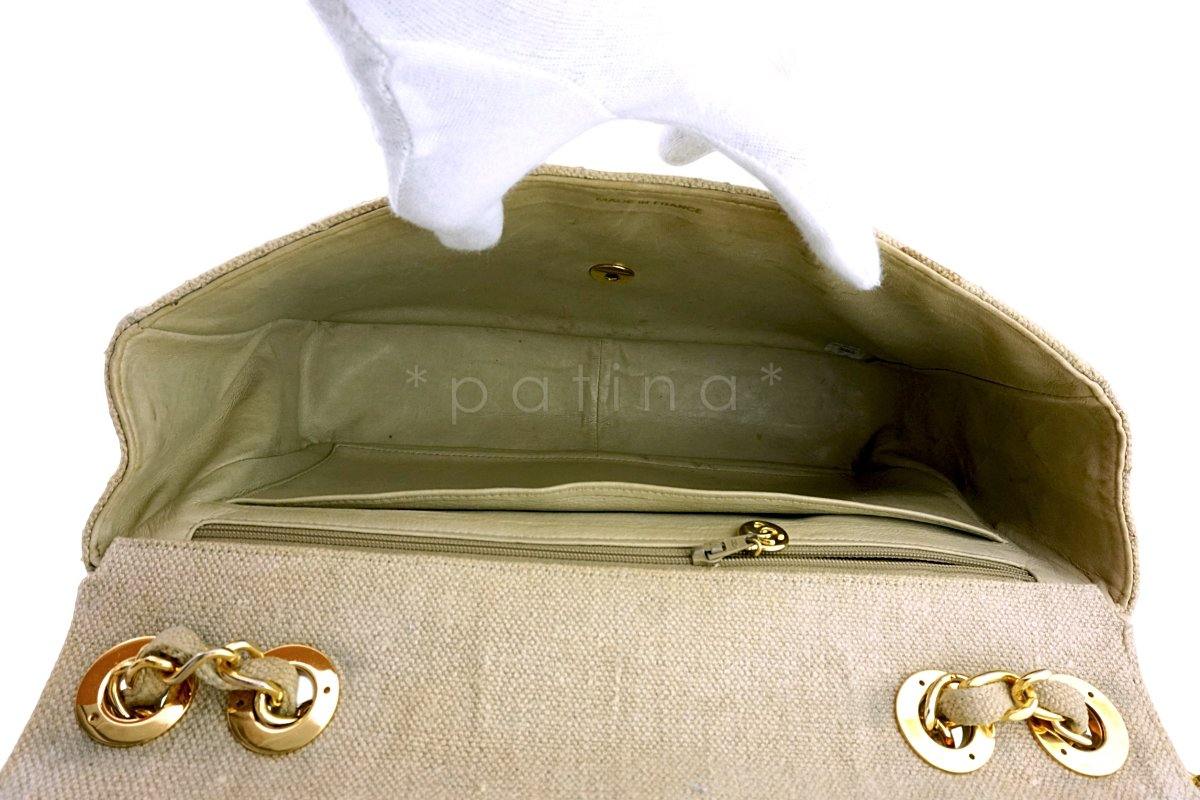 Chanel Beige Vintage Linen Canvas Jumbo Classic Flap Bag 24k GHW - Image 10