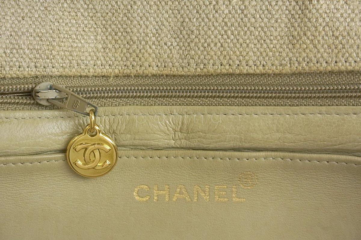 Chanel Beige Vintage Linen Canvas Jumbo Classic Flap Bag 24k GHW - Image 11