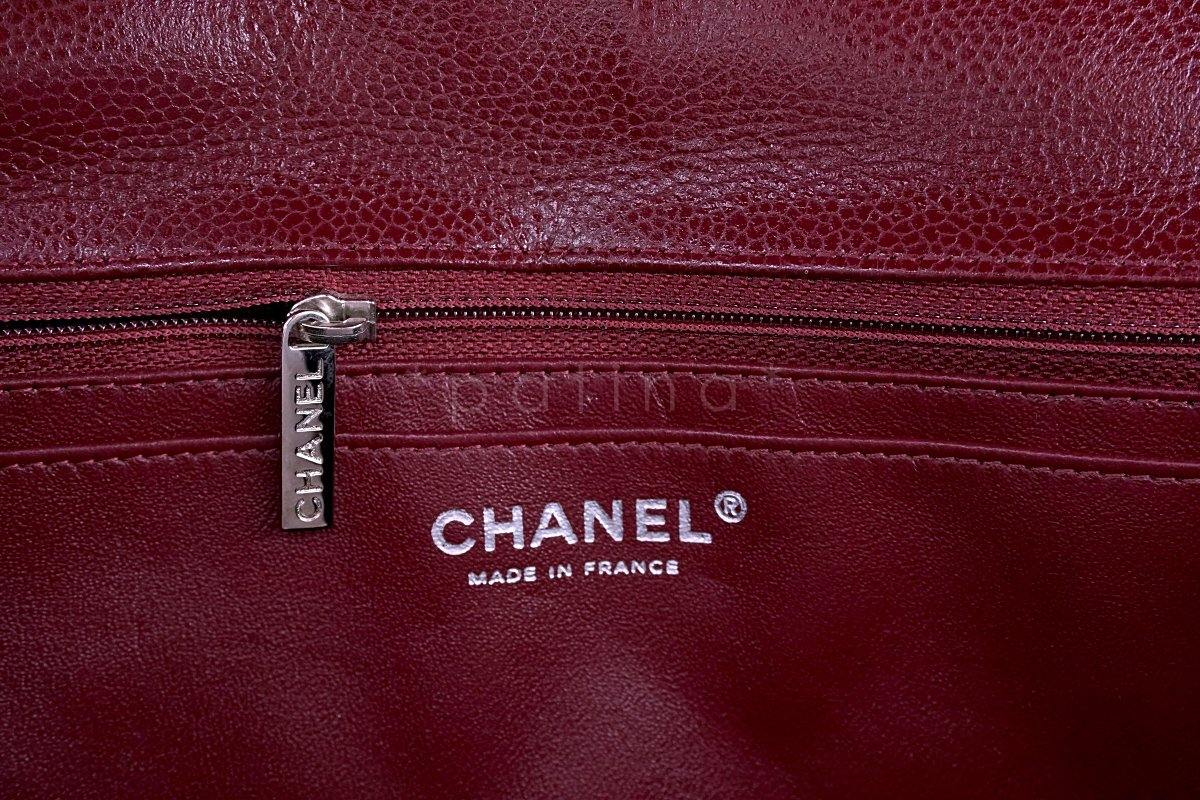 Chanel Berry Red Caviar Maxi Quilted Classic 2.55 Jumbo XL Flap Bag - Image 11