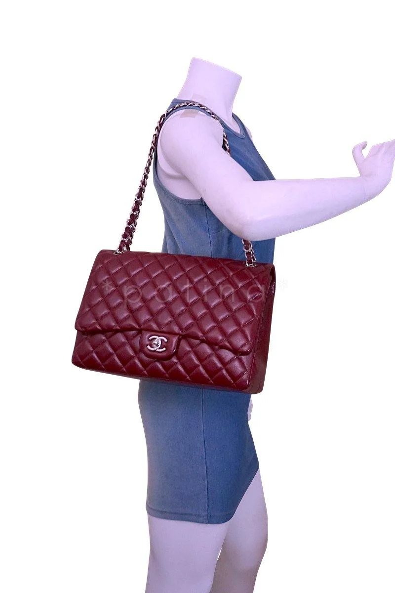 Chanel Berry Red Caviar Maxi Quilted Classic 2.55 Jumbo XL Flap Bag - Image 14