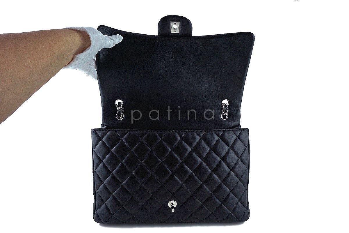 Chanel Black 13in. Maxi Quilted Classic 2.55 Jumbo XL Flap Bag SHW - Image 9