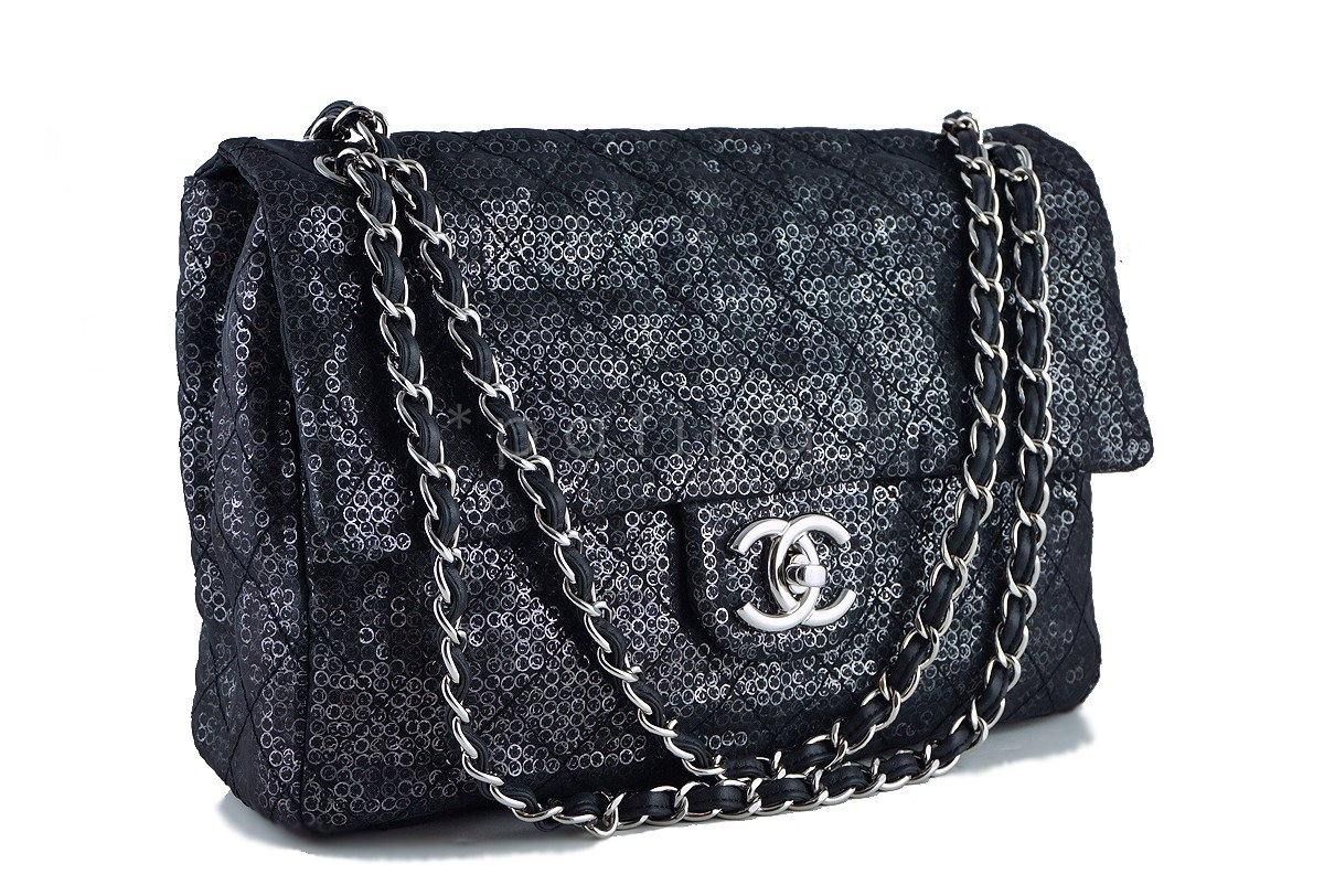 Chanel Black 13in. Maxi Quilted Sequin Classic 2.55 Jumbo XL Flap Bag - Image 2