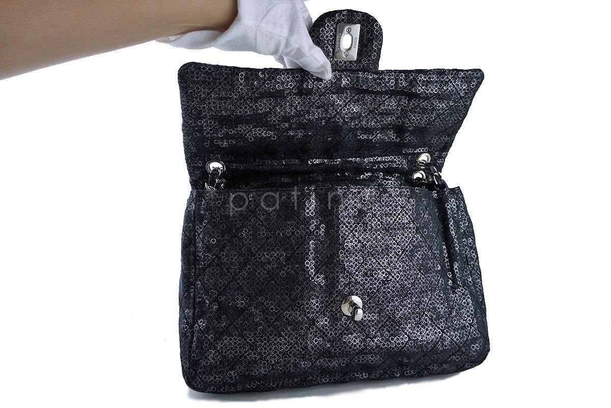 Chanel Black 13in. Maxi Quilted Sequin Classic 2.55 Jumbo XL Flap Bag - Image 7