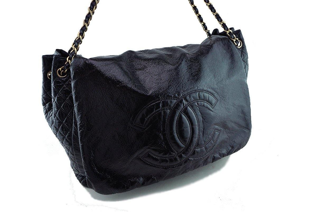 Chanel Black 18in. XXL Patent Rock & Chain Flap Bag - Image 2