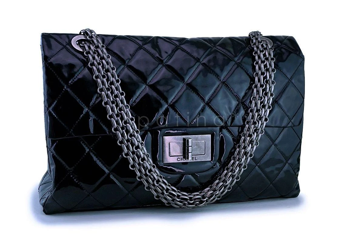 Chanel Black 19in Giant Jumbo XXL Classic Reissue Flap Bag RHW - Image 2