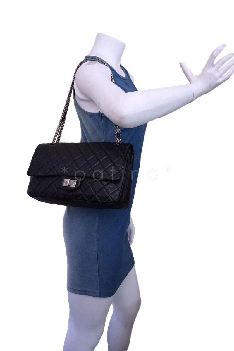 Chanel Black 2.55 Jumbo 227 Classic Double Flap Bag RHW - Image 14
