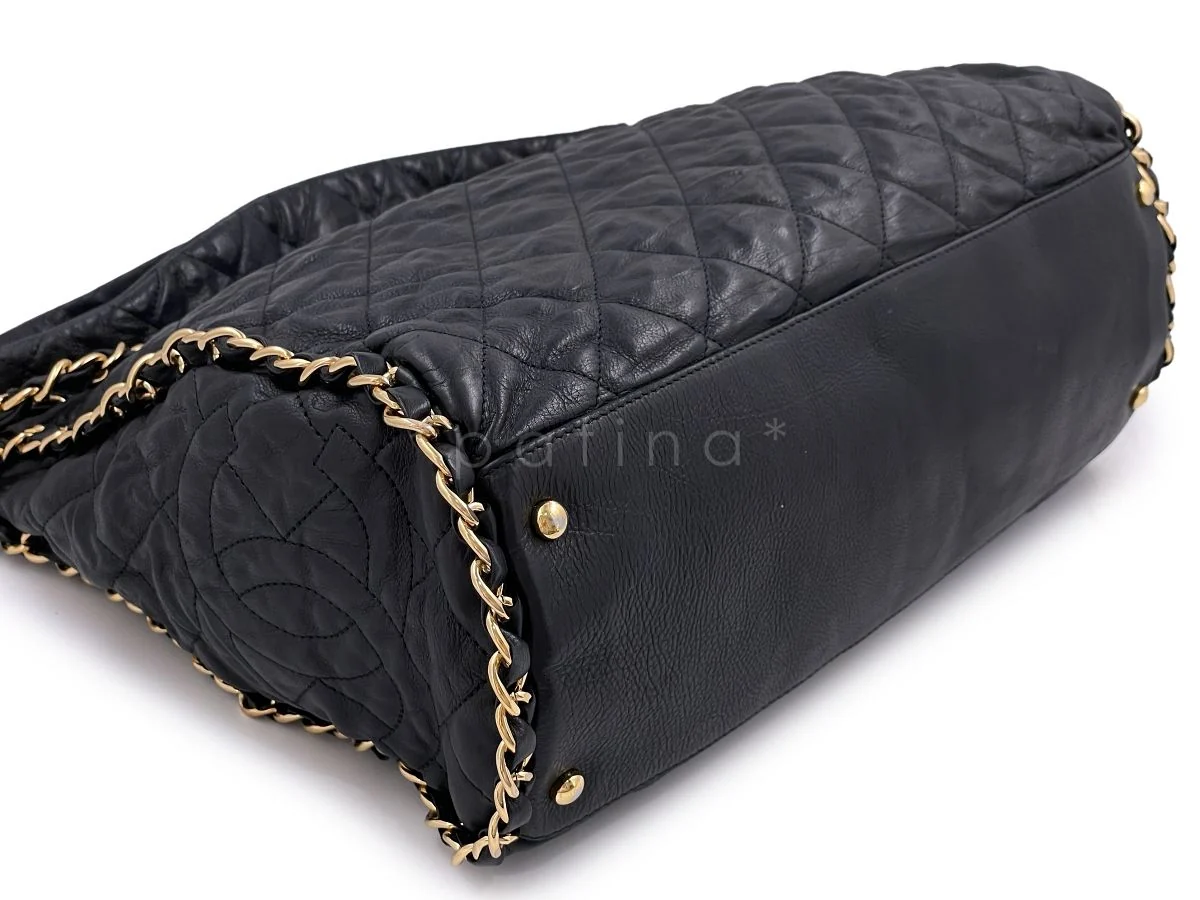 Chanel Black Aged Calfskin Chain Around XL Hobo Tote Bag - Image 7