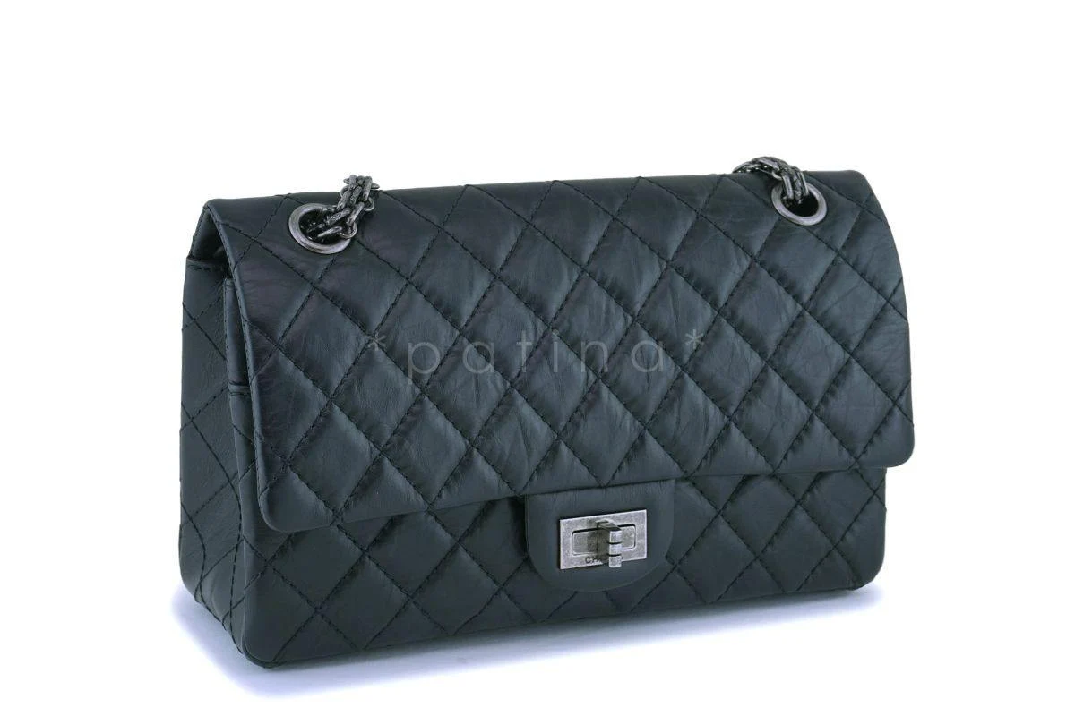 Chanel Black Aged Calfskin Reissue 2.55 225 Double Flap Bag RHW - Image 3