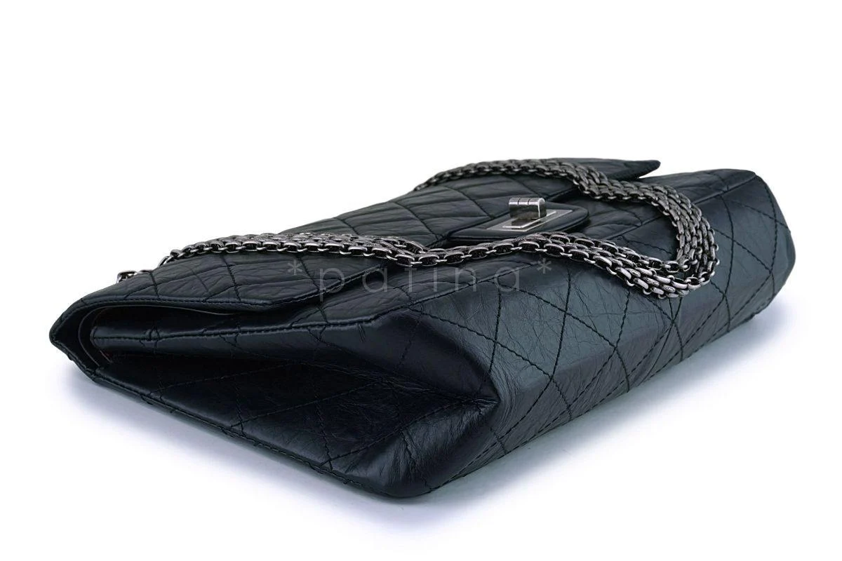 Chanel Black Aged Calfskin Reissue Classic Large Jumbo 227 2.55 Flap Bag RHW - Image 7