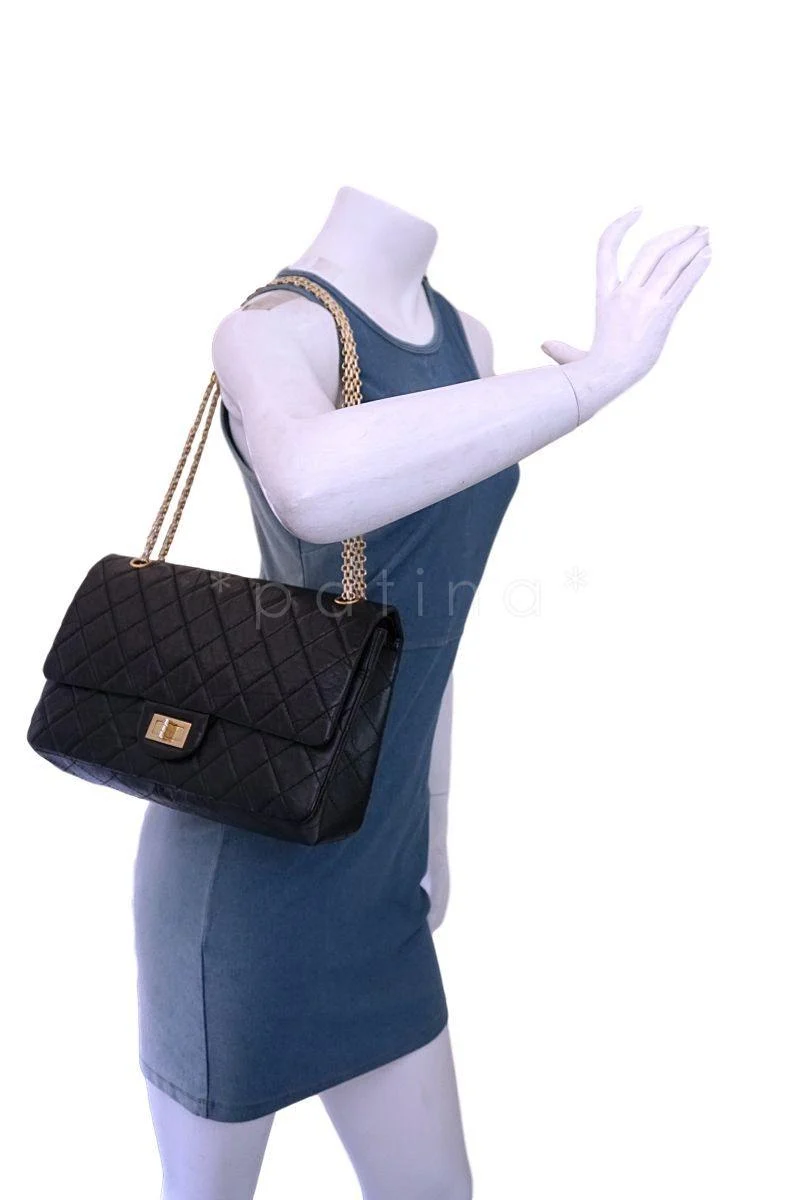 Chanel Black Aged Calfskin Reissue Large 227 2.55 Classic Flap Bag GHW - Image 14