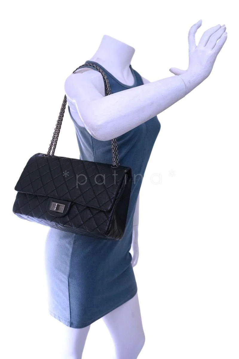 Chanel Black Aged Calfskin Reissue Large 227 2.55 Flap Bag RHW - Image 14