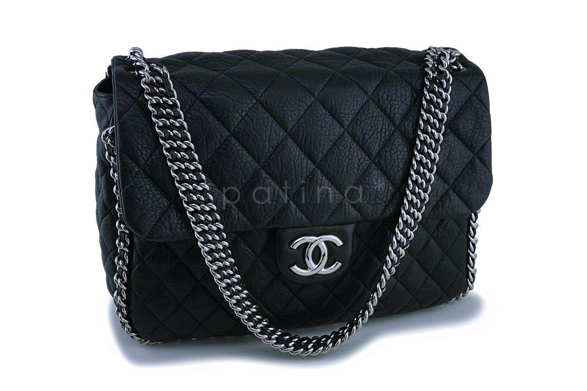 Chanel Black Calfskin Maxi Jumbo XL Luxe Chain Around Flap Bag SHW - Image 2