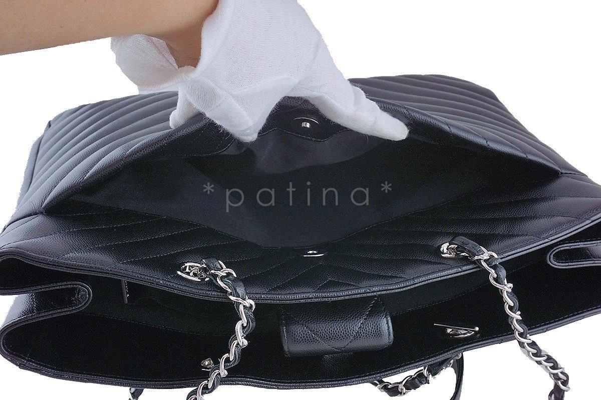 Chanel Black Caviar Chevron Classic Quilted Shopper Tote Bag - Image 9