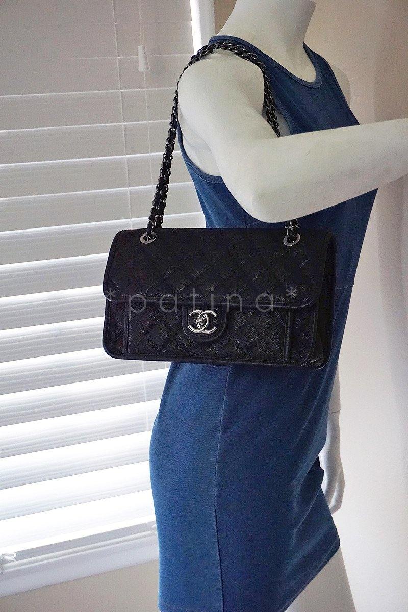 Chanel Black Caviar Classic French Riviera Flap Bag - Image 13