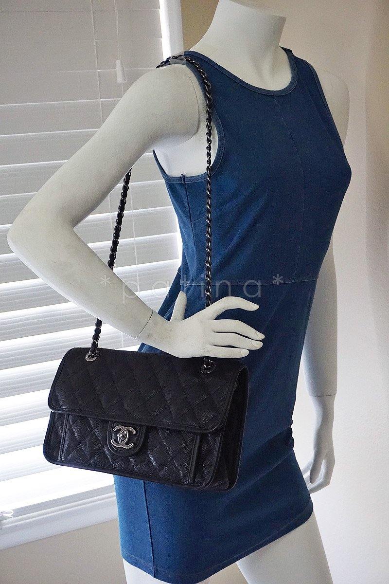 Chanel Black Caviar Classic French Riviera Flap Bag - Image 14