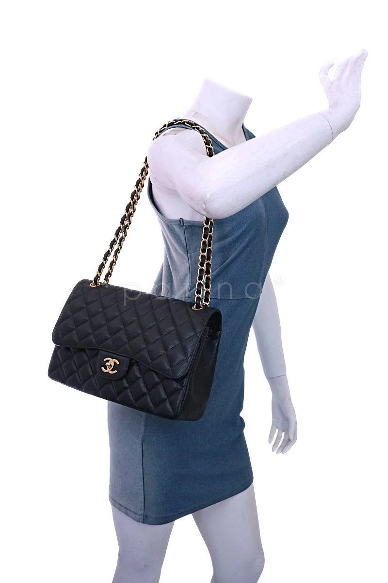 Chanel Black Caviar Classic Jumbo Double Flap Bag 24k GHW - Image 14