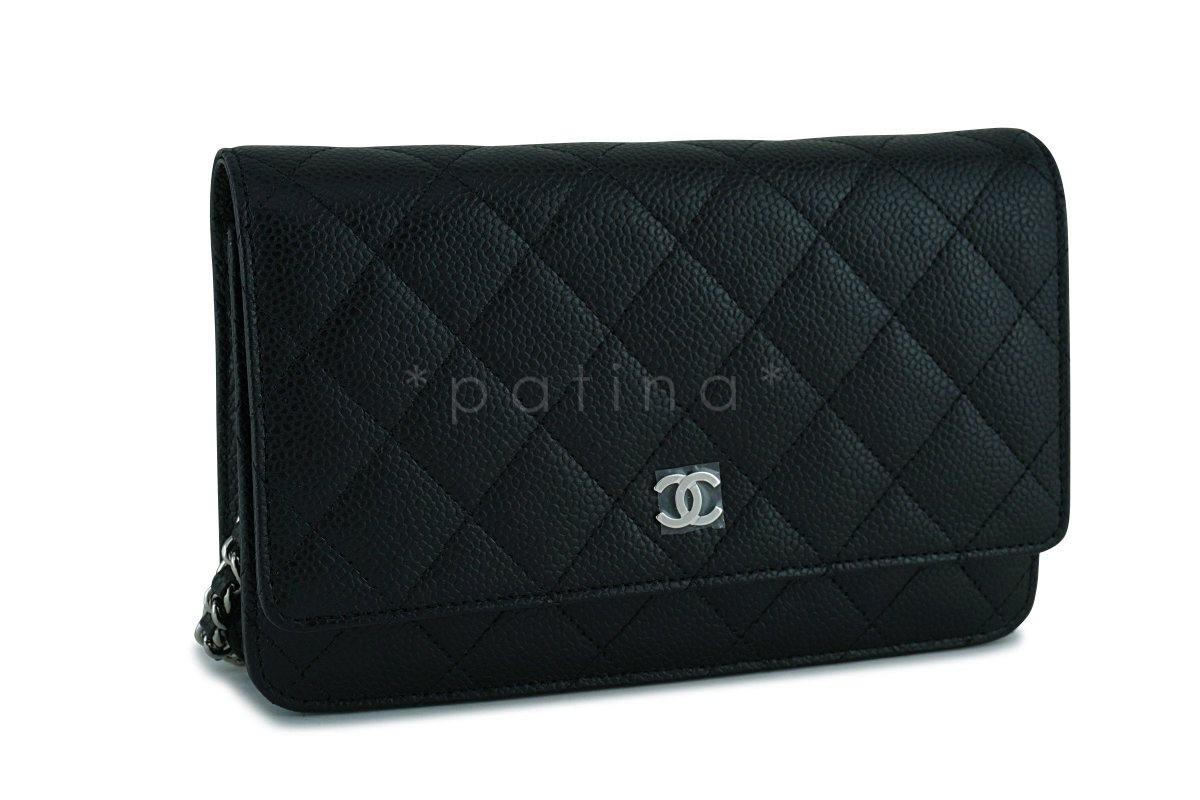 Chanel Black Caviar Classic Quilted WOC Wallet on Chain Flap Bag SHW - Image 3