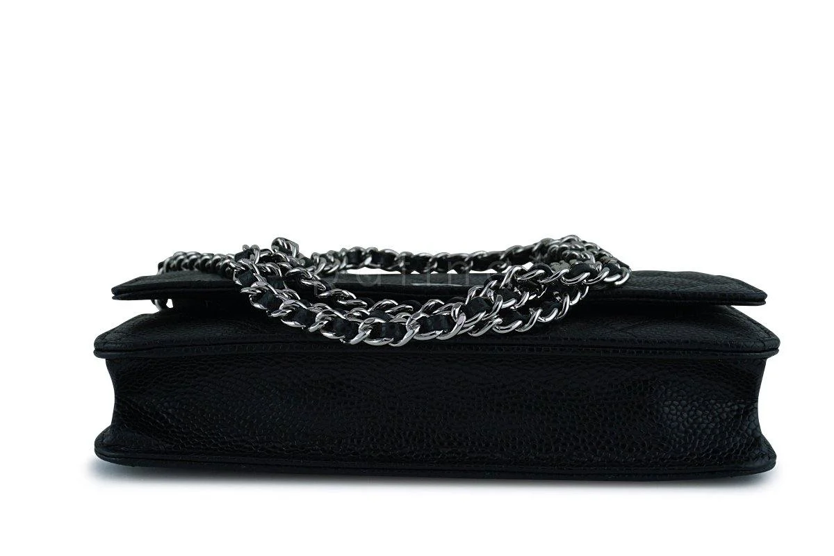 Chanel Black Caviar Classic Quilted WOC Wallet on Chain Flap Bag SHW - Image 6