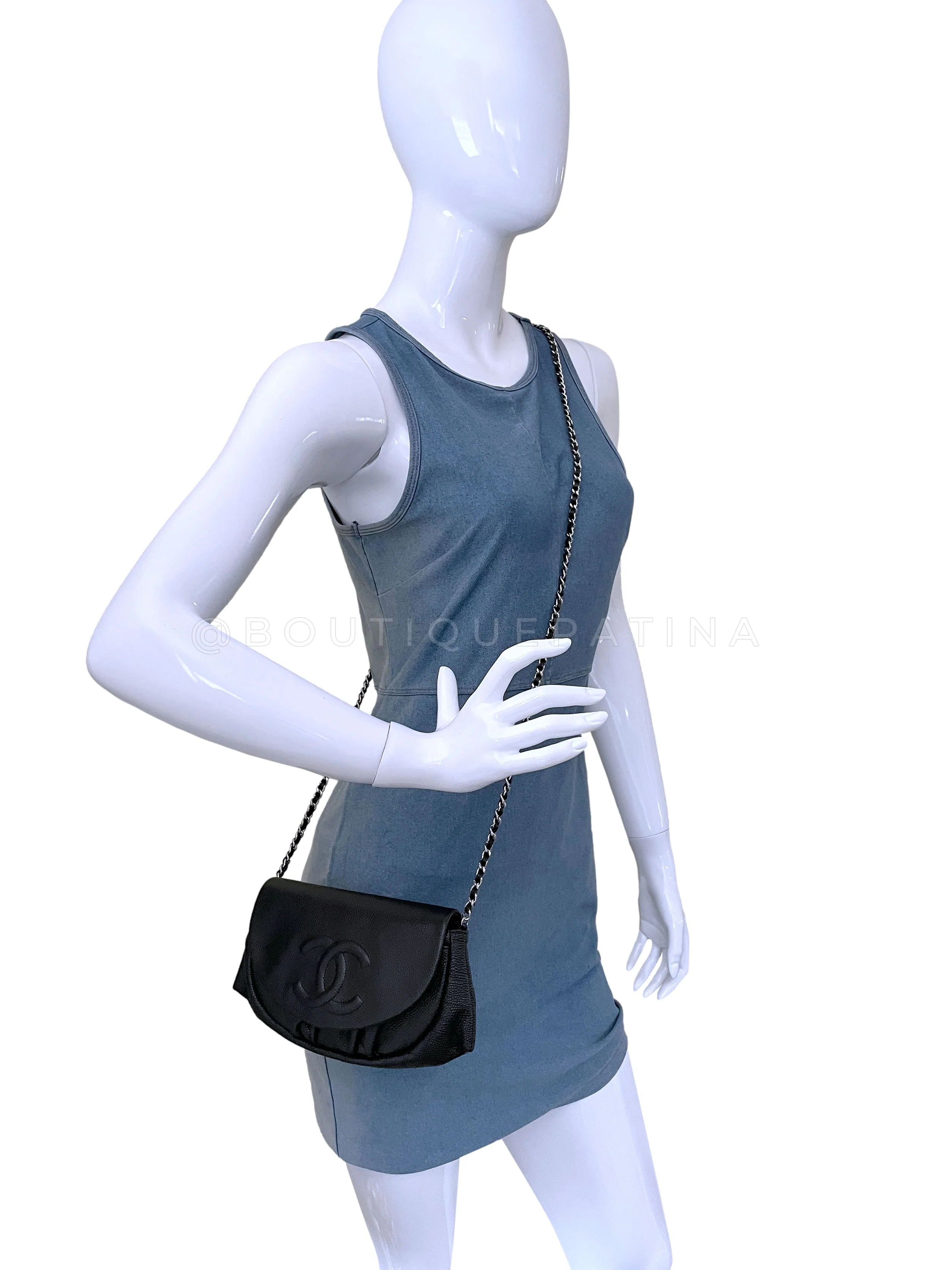 Chanel Black Caviar Half Moon Wallet on Chain WOC Flap Bag SHW - Image 14