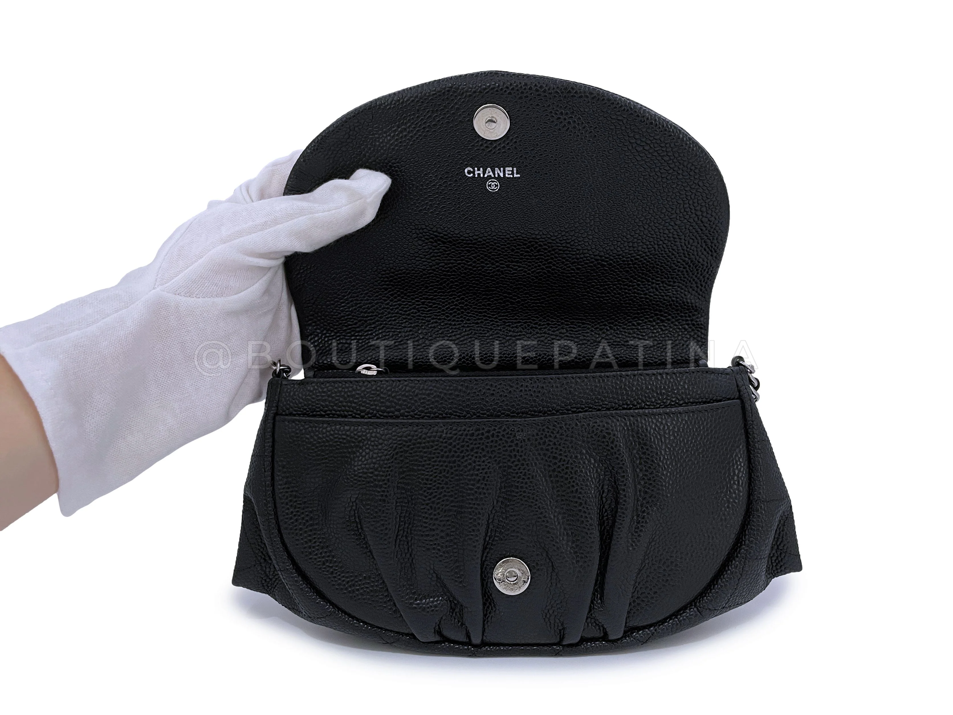 Chanel Black Caviar Half Moon Wallet on Chain WOC Flap Bag SHW - Image 7