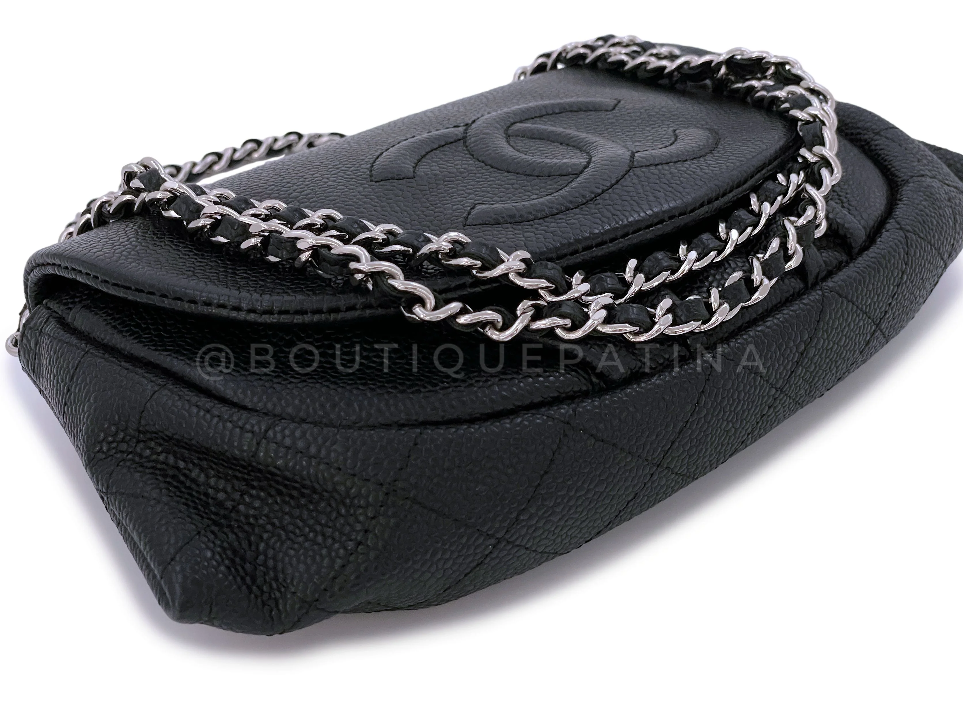 Chanel Black Caviar Half Moon Wallet on Chain WOC Flap Bag SHW - Image 9