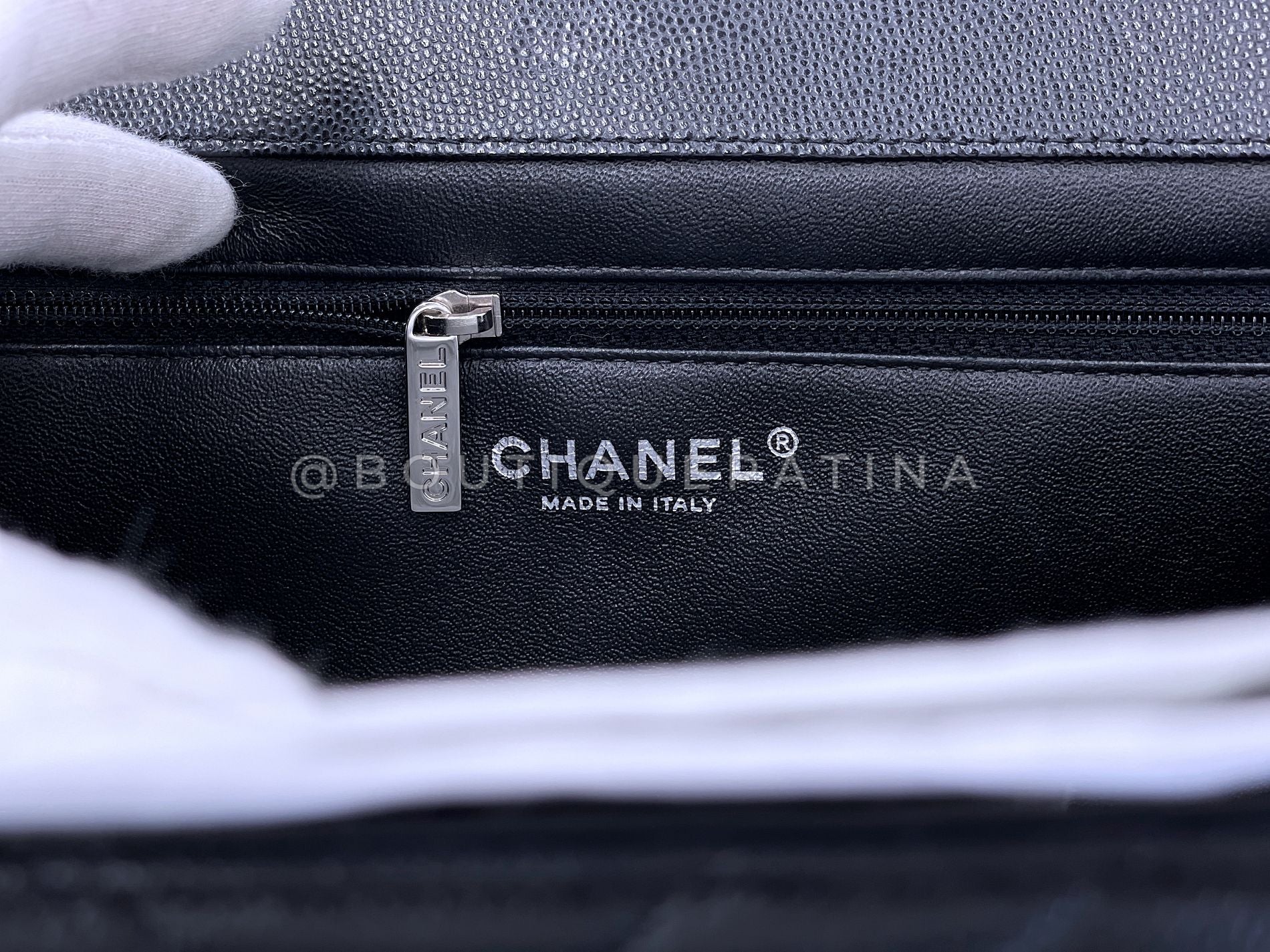 Chanel 13in Black Chevron Caviar Jumbo Clutch Bag SHW F0Q - Image 10
