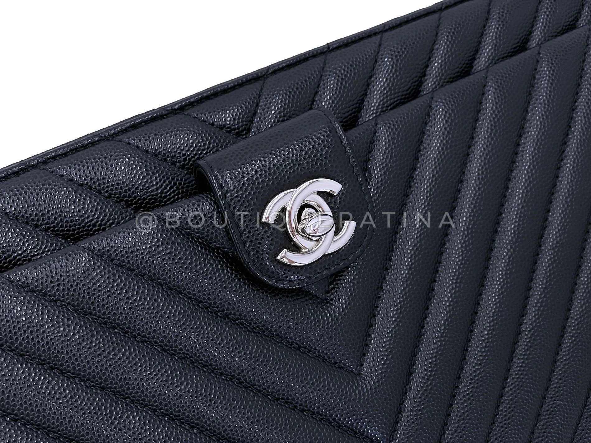Chanel 13in Black Chevron Caviar Jumbo Clutch Bag SHW F0Q - Image 7