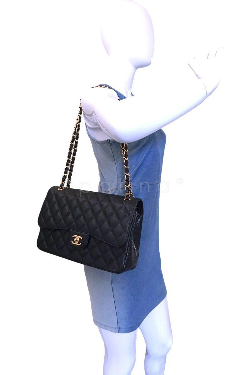 Chanel Black Caviar Jumbo Classic Double Flap Bag GHW - Image 14