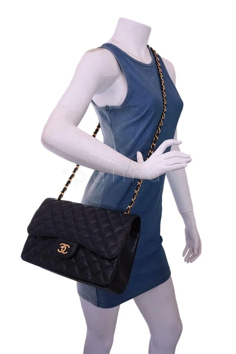 Chanel Black Caviar Jumbo Classic Double Flap Bag GHW - Image 15
