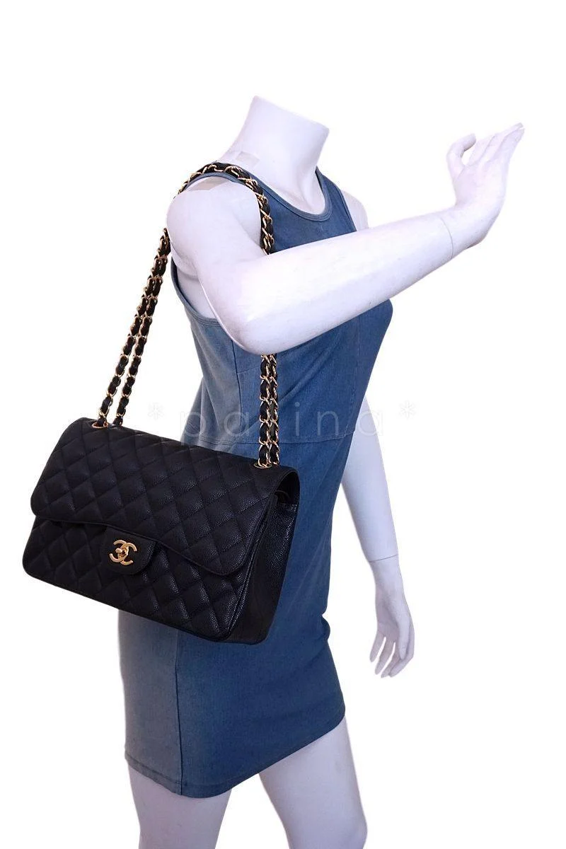 Chanel Black Caviar Jumbo Classic Double Flap Bag GHW - Image 14