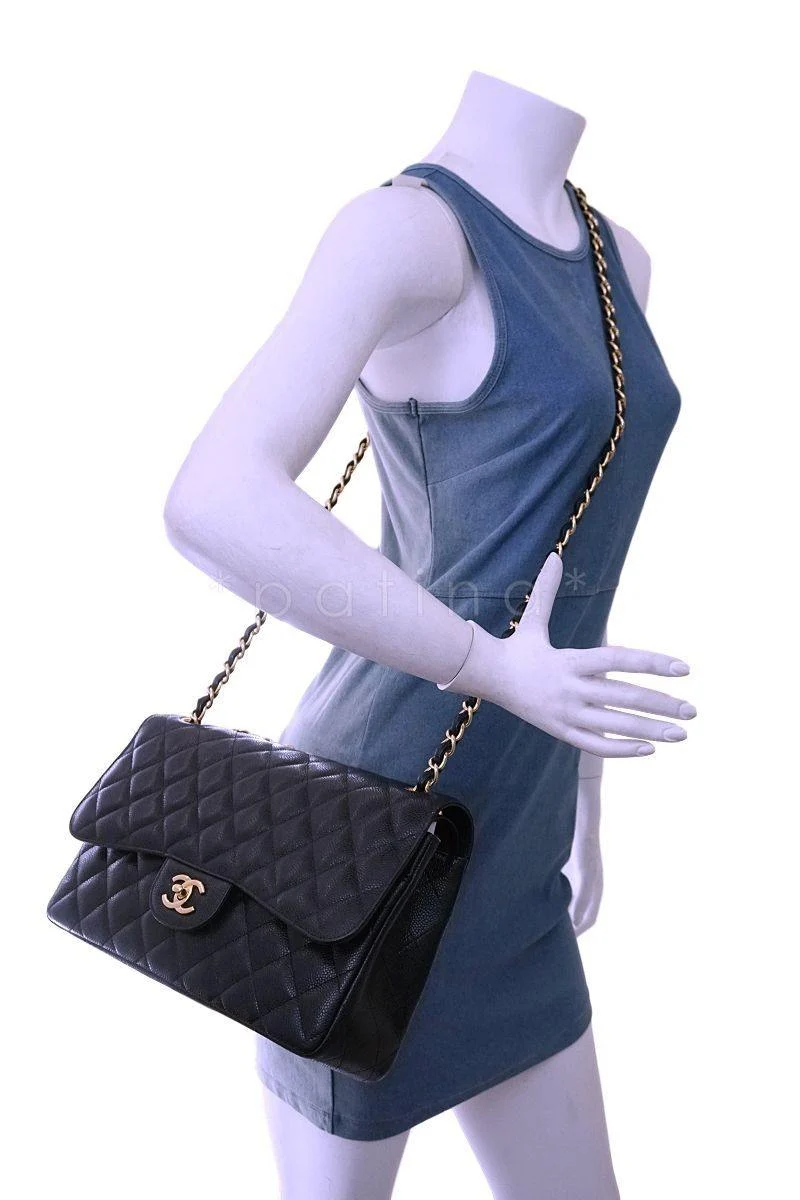 Chanel Black Caviar Jumbo Classic Double Flap Bag GHW - Image 15