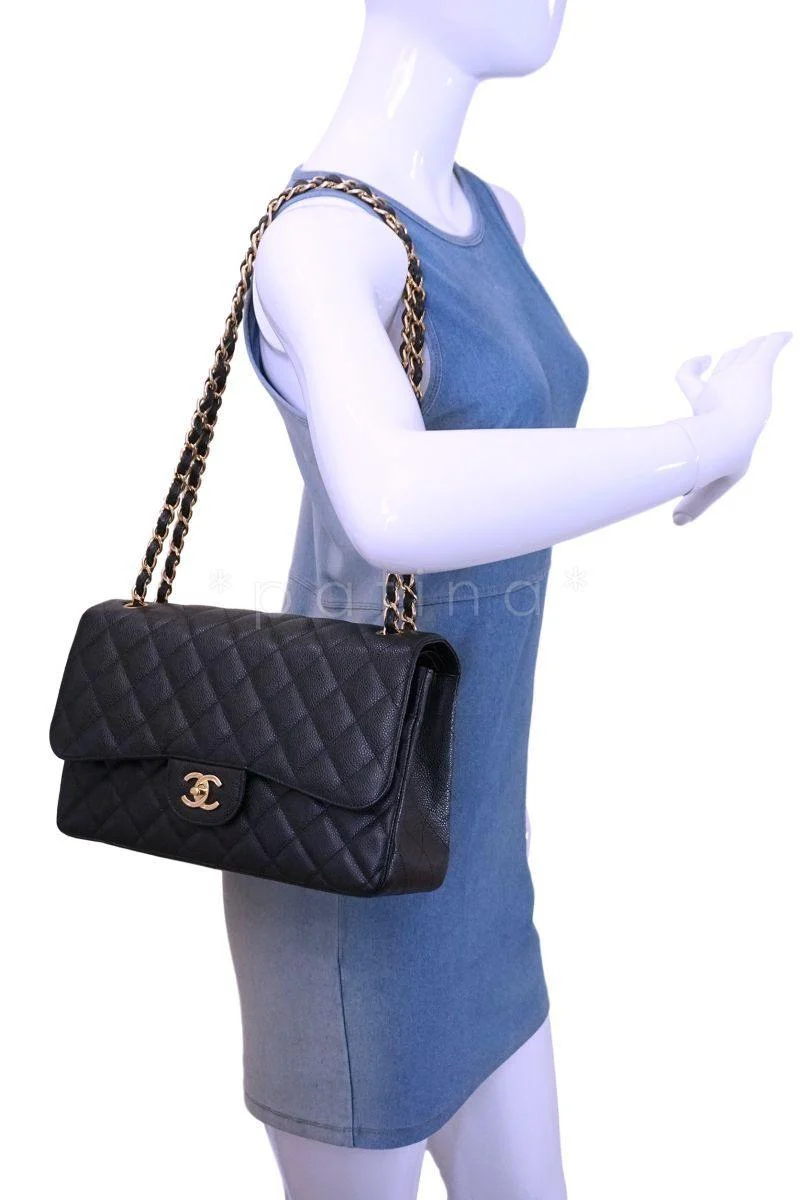 Chanel Black Caviar Jumbo Classic Double Flap Bag GHW - Image 14