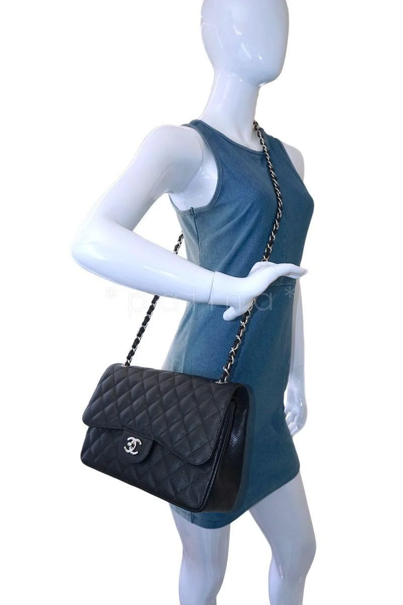 Chanel Black Caviar Jumbo Classic Double Flap Bag SHW - Image 14