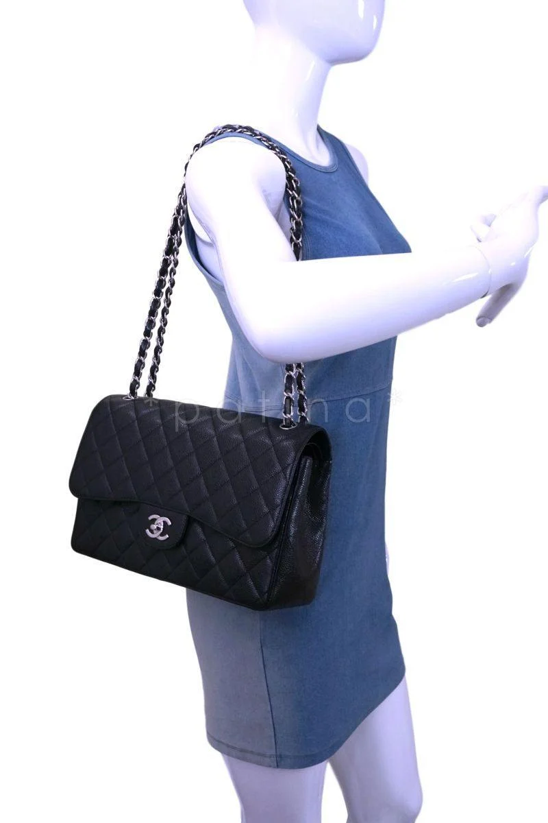 Chanel Black Caviar Jumbo Classic Double Flap Bag SHW - Image 14