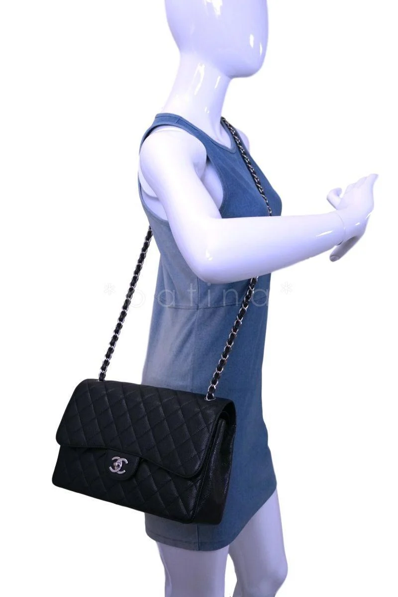 Chanel Black Caviar Jumbo Classic Double Flap Bag SHW - Image 15