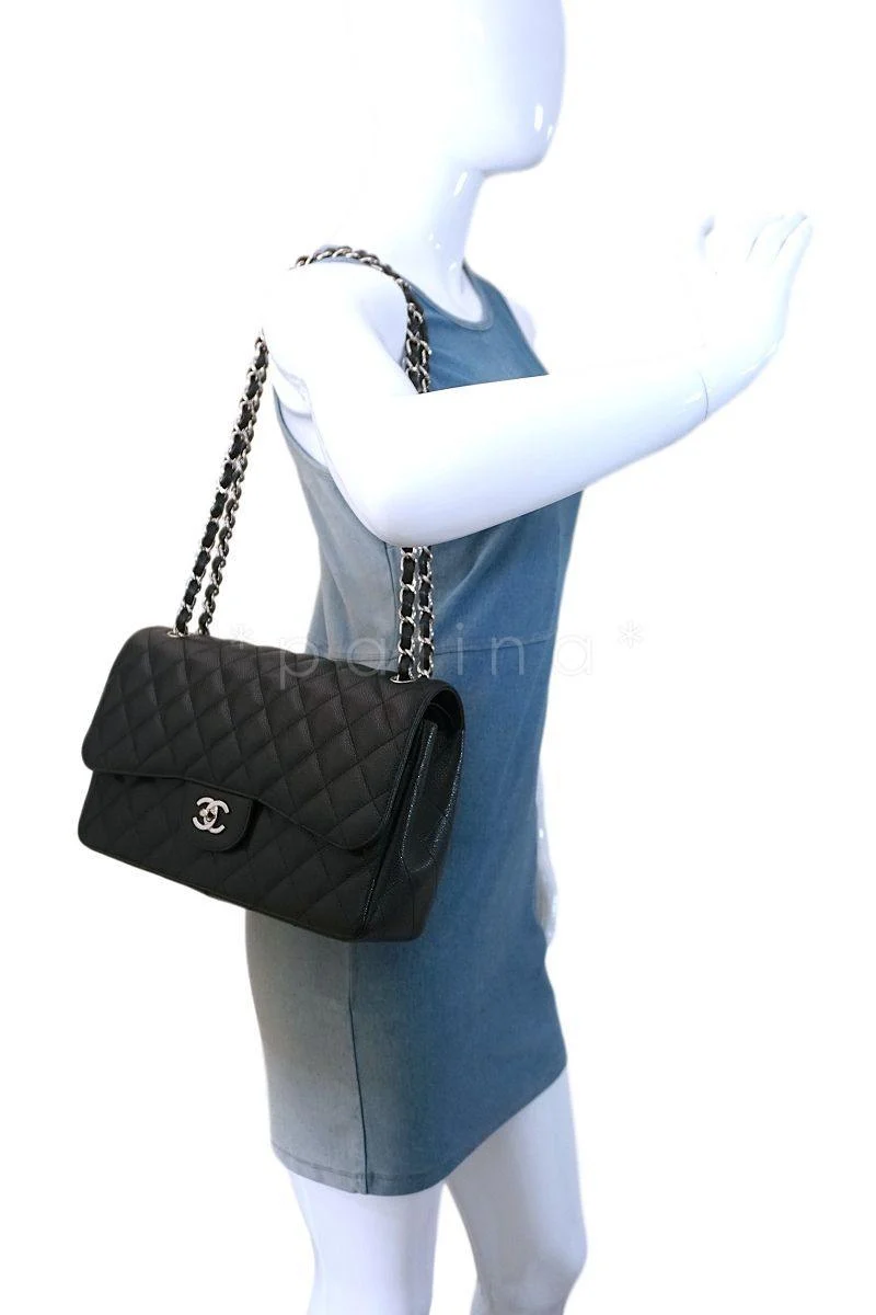 Chanel Black Caviar Jumbo Classic Double Flap Bag SHW - Image 14