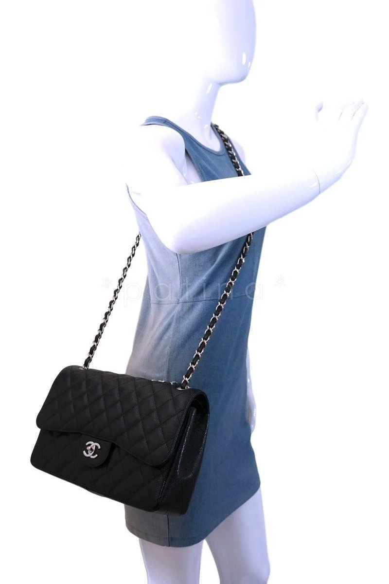 Chanel Black Caviar Jumbo Classic Double Flap Bag SHW - Image 15