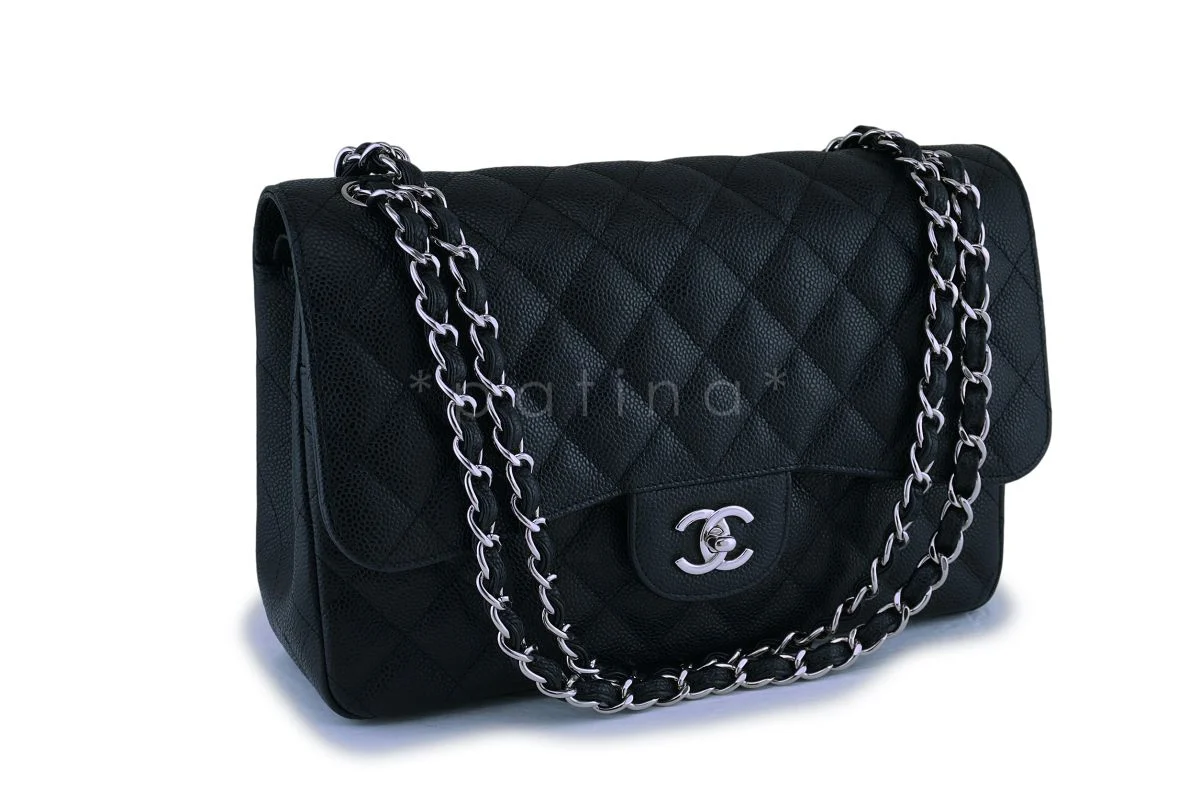 Chanel Black Caviar Jumbo Classic Double Flap Bag SHW - Image 2