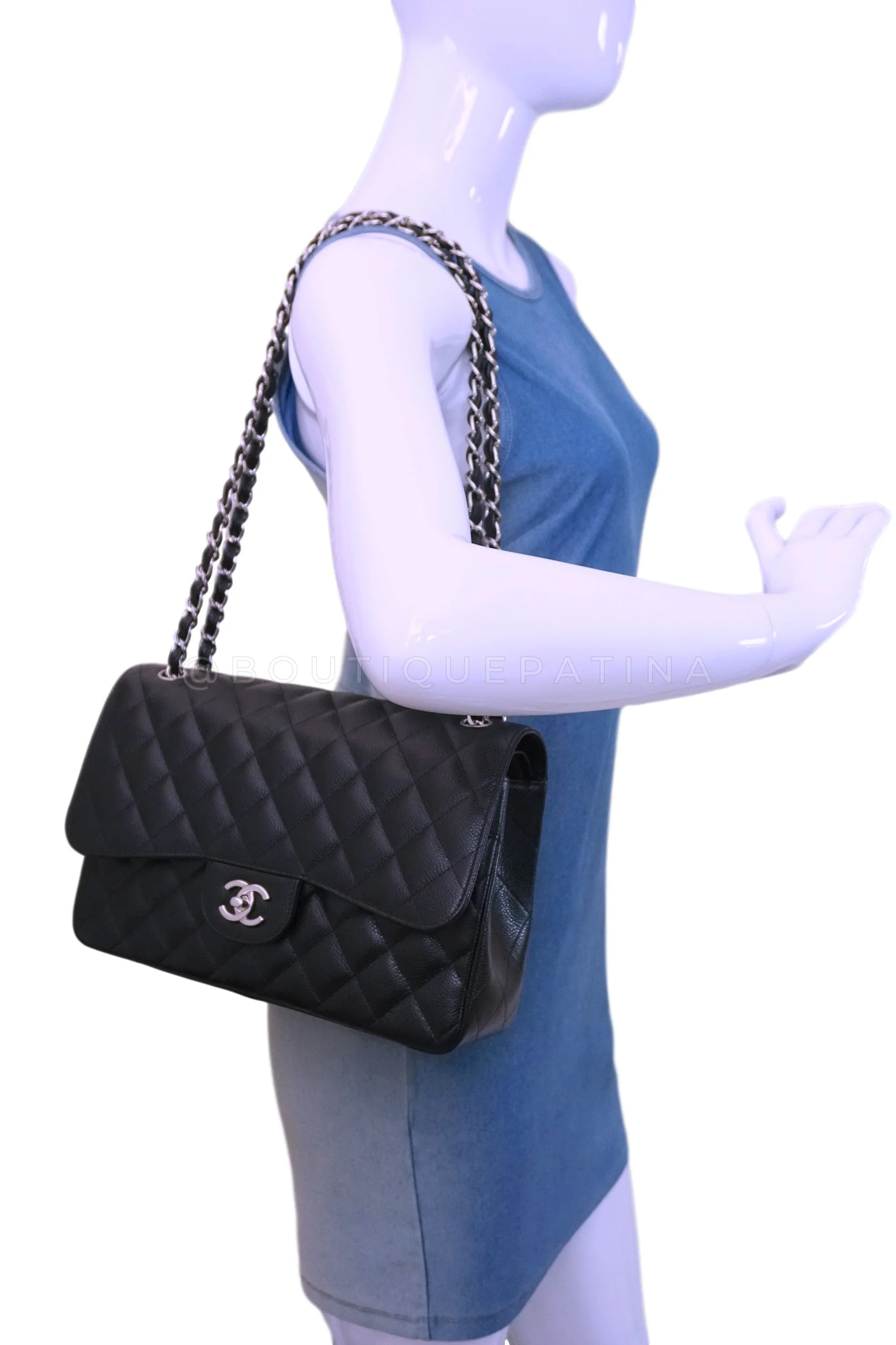 Chanel Black Caviar Jumbo Classic Double Flap Bag SHW - Image 14