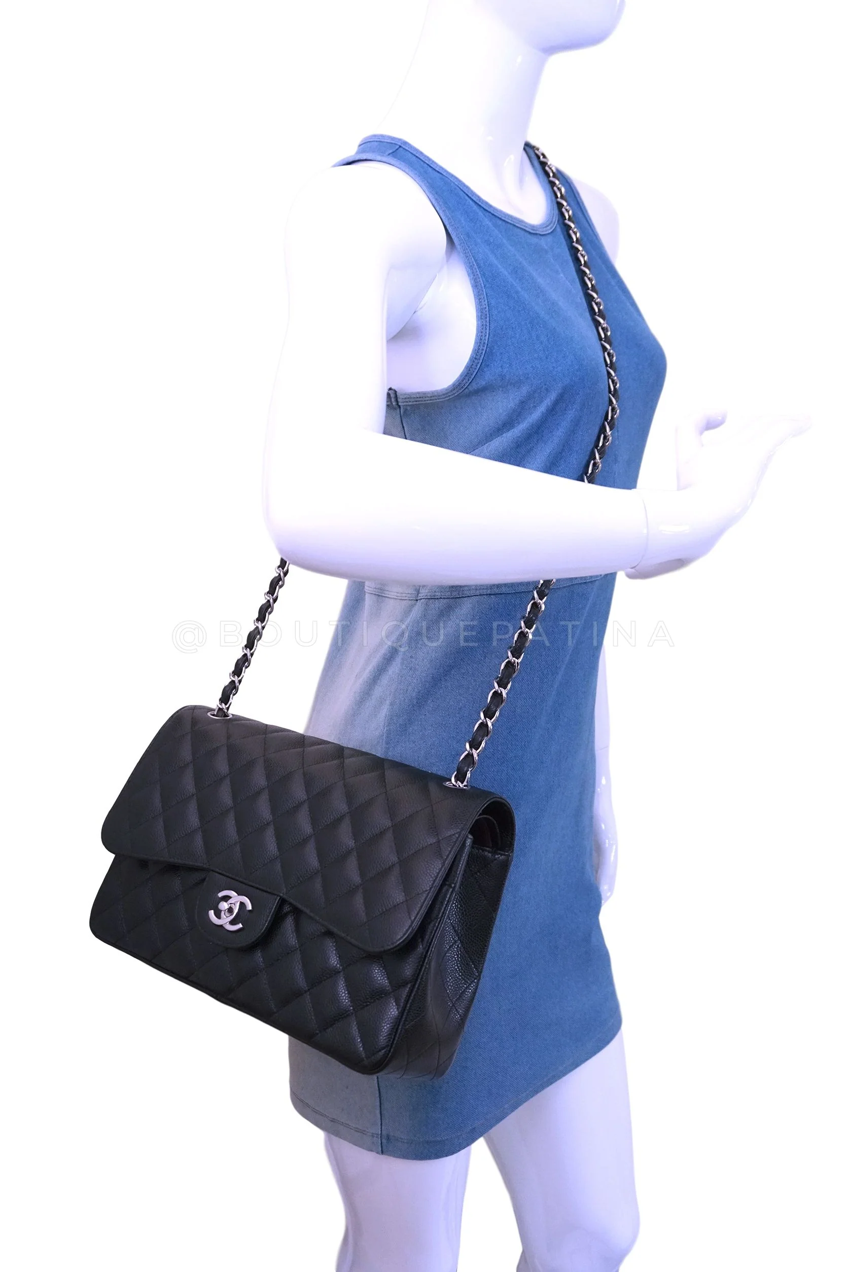 Chanel Black Caviar Jumbo Classic Double Flap Bag SHW - Image 15
