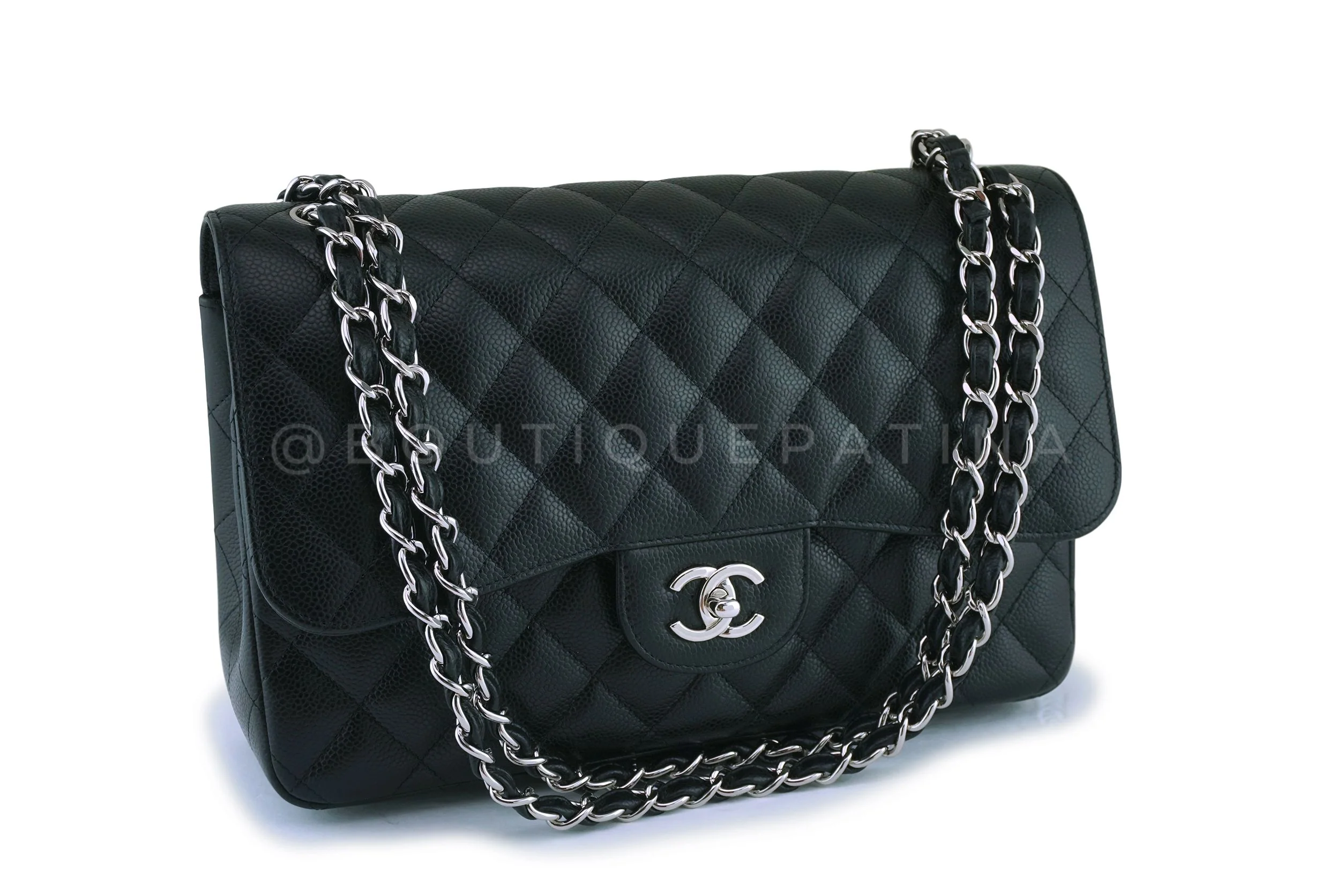 Chanel Black Caviar Jumbo Classic Double Flap Bag SHW - Image 2