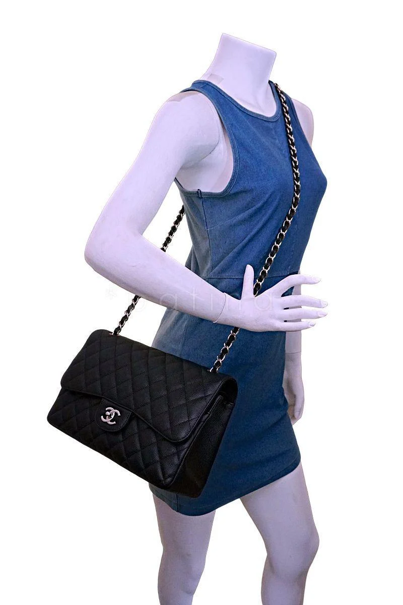 Chanel Black Caviar Jumbo Classic Double Flap Bag SHW - Image 15