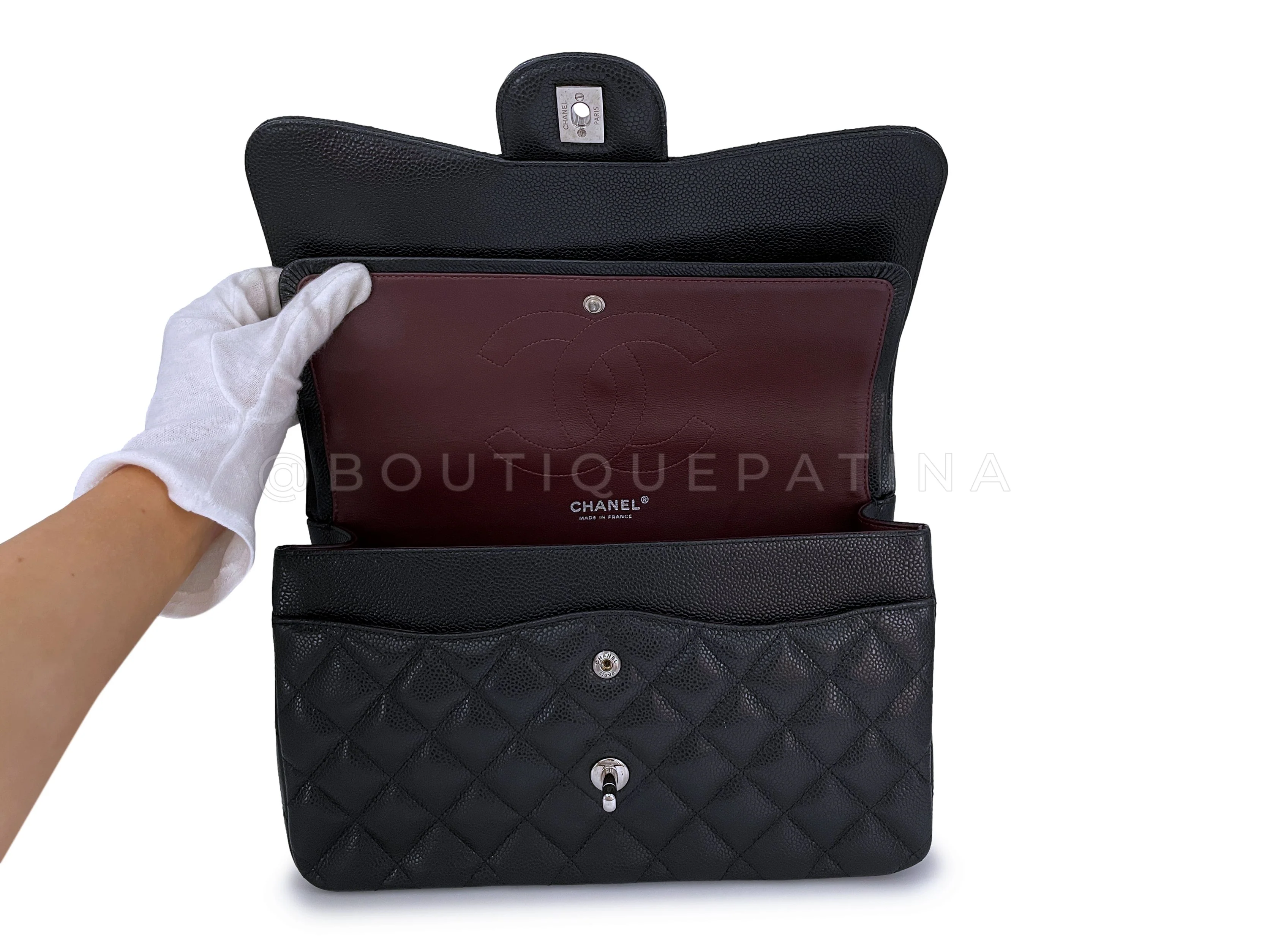 Chanel Black Caviar Jumbo Classic Double Flap Bag SHW - Image 9