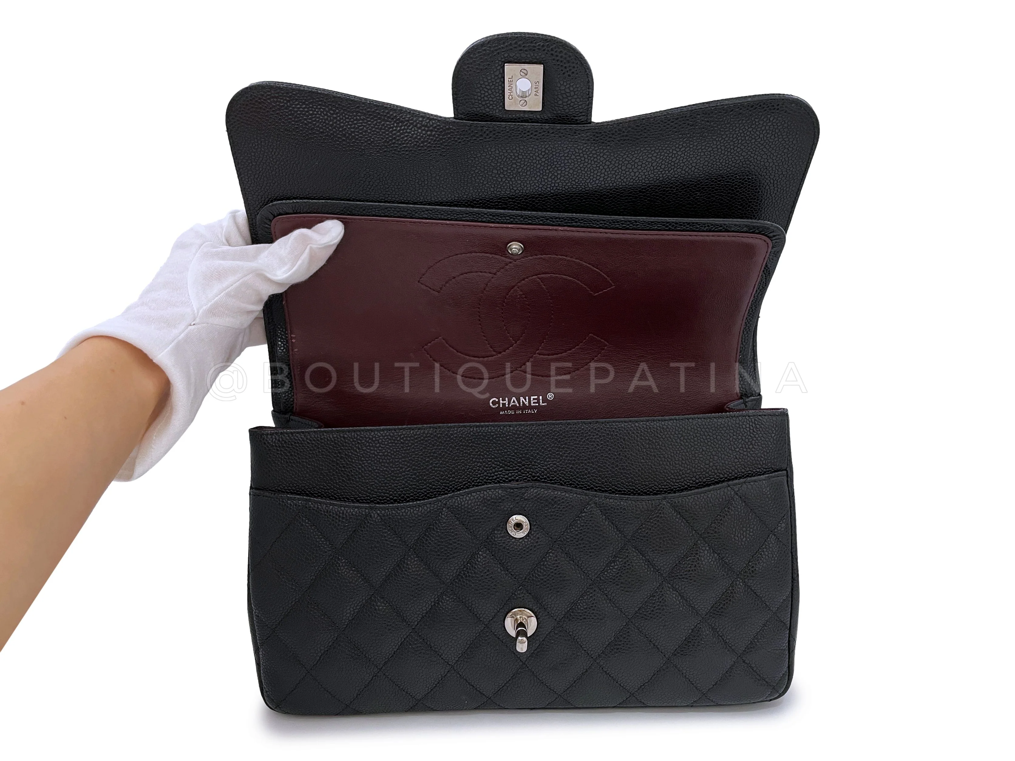 Chanel Black Caviar Jumbo Classic Double Flap Bag SHW - Image 9