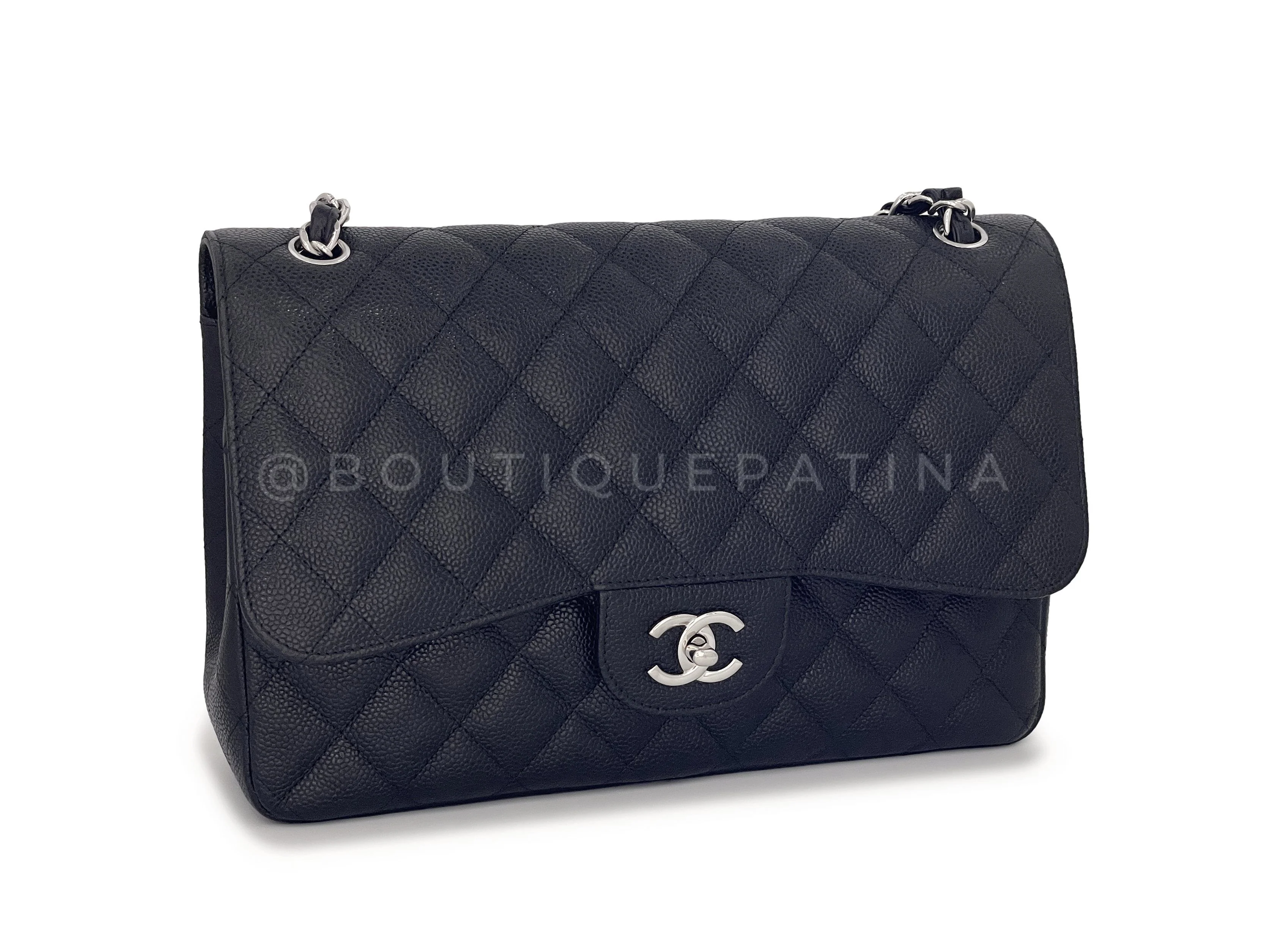 Chanel Black Caviar Jumbo Classic Double Flap Bag SHW - Image 3