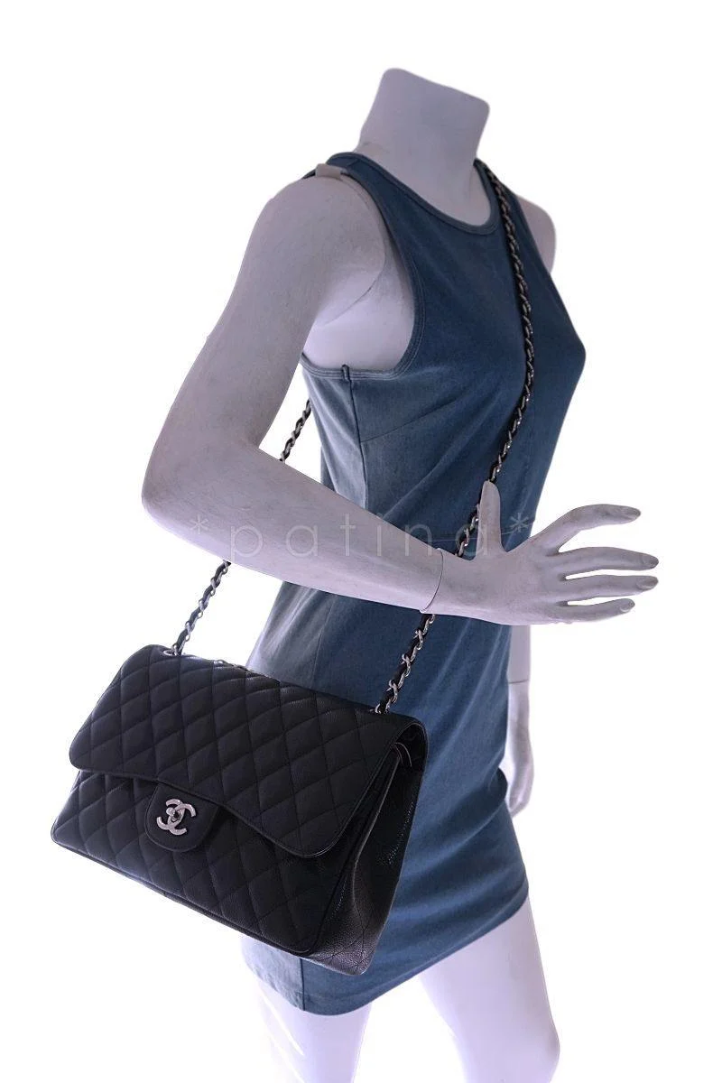 Chanel Black Caviar Jumbo Classic Double Flap Bag SHW - Image 15
