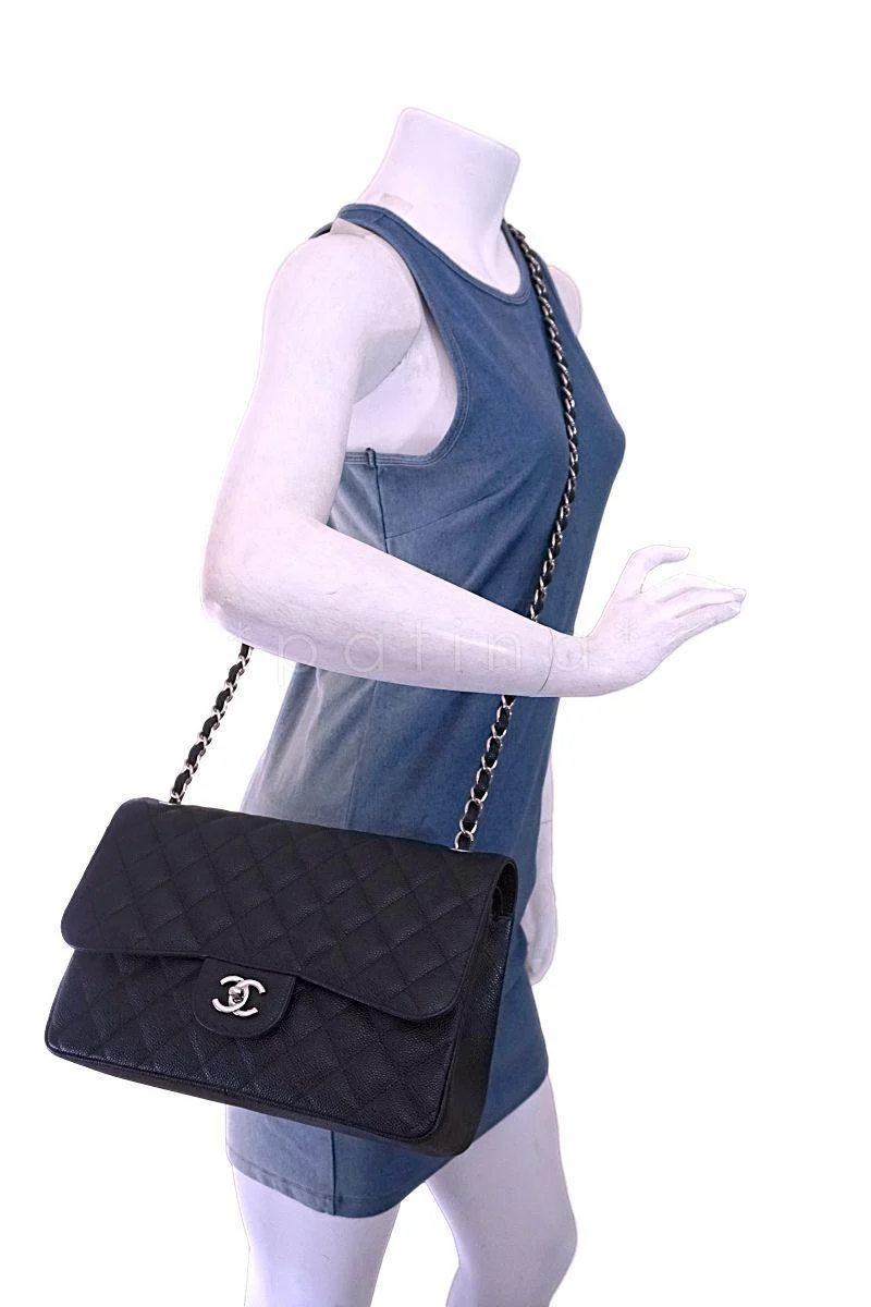 Chanel Black Caviar Jumbo Classic Double Flap Bag SHW - Image 15