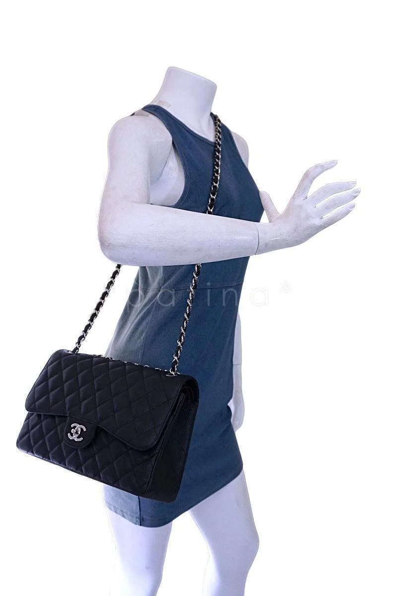 Chanel Black Caviar Jumbo Classic Double Flap Bag SHW - Image 15