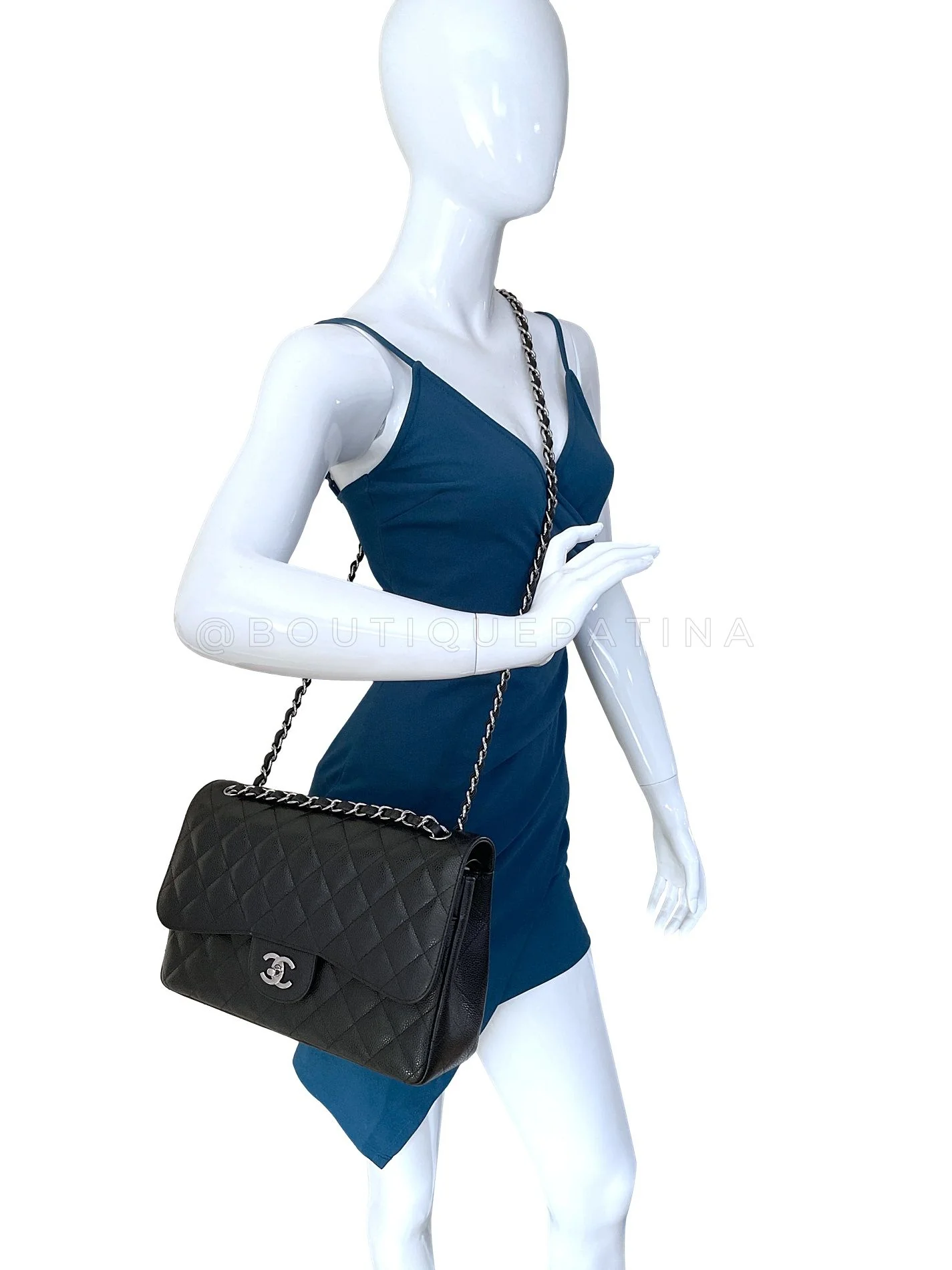 Chanel Black Caviar Jumbo Classic Double Flap Bag SHW  GXC - Image 15